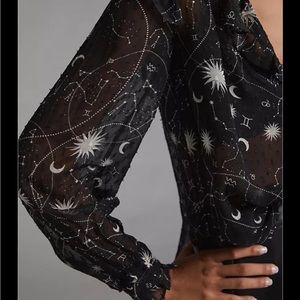 NWT Anthropologie Black Sheer Ruffle Blouse size XS